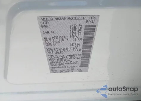 2017 Nissan Pathfinder Platinum из США, поврежденный, VIN 5N1DR2MN6HC675690